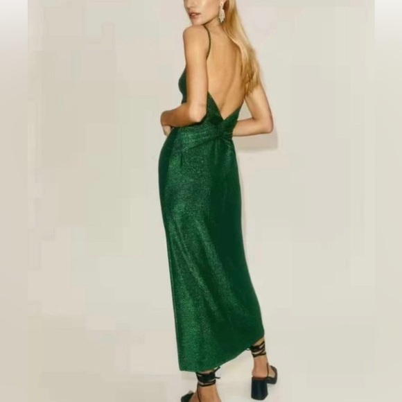 NWT Reformation Breslin Low Back Midi Dress Emerald Sparkle - Picture 1 of 7